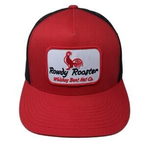Whiskey Bent Hat Co Trucker Hat Red OS Rowdy Rooster Patch Mesh Snapback Logo